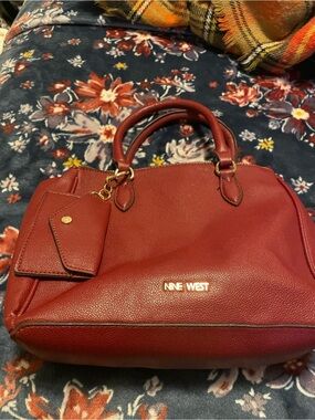 Nine West Red Structured Dome Satchel with Cardholder